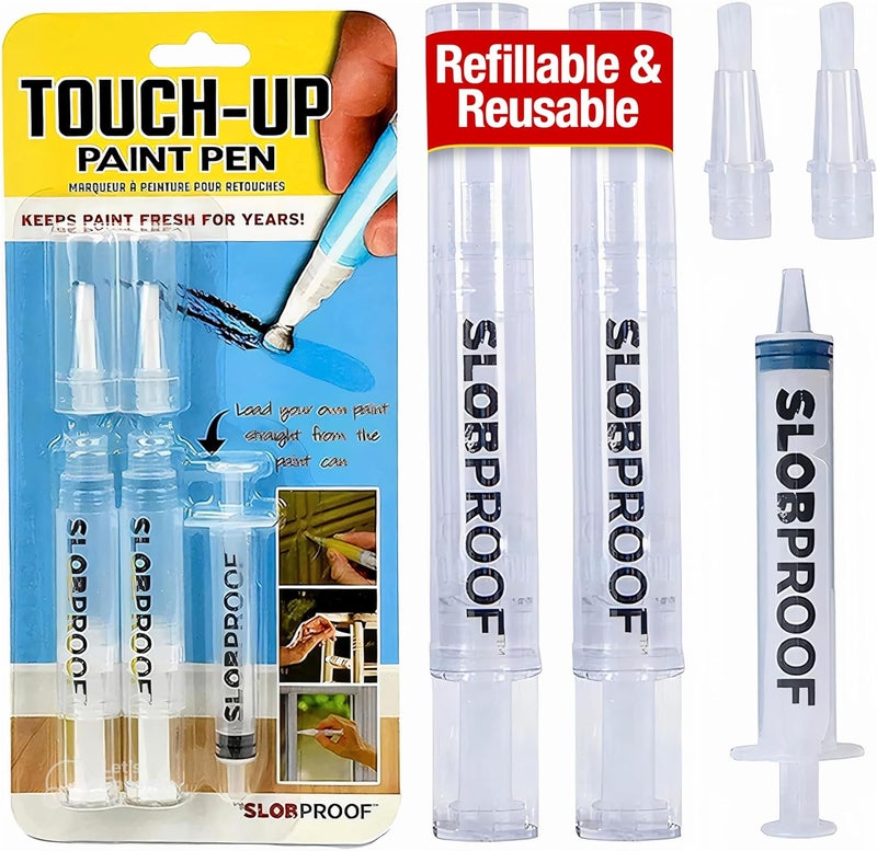 Slobproof Refillable Touch-Up Paint Pen, Mess-Free, Reusable Wall Paint Repair Tool, Precise Application, DIY Home Improvement, Furniture, Arts and Crafts, Patented Design, Easy Storage, Pack of 2 - Image 1